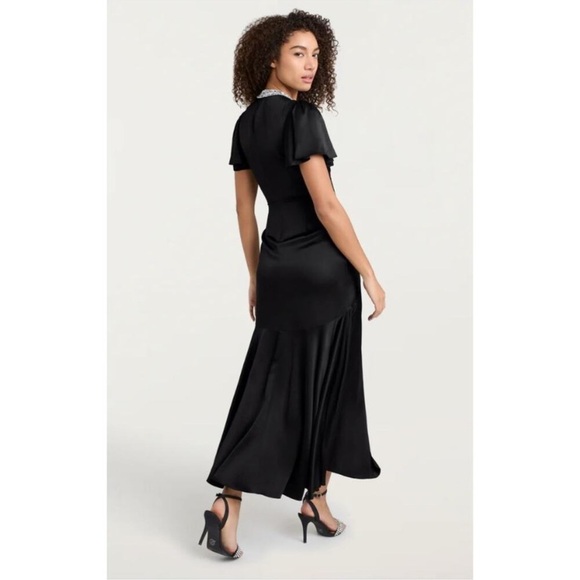 Cinq a Sept Sharma Midi Dress Silk Satin Twist Front Embellished Black - Picture 10 of 11